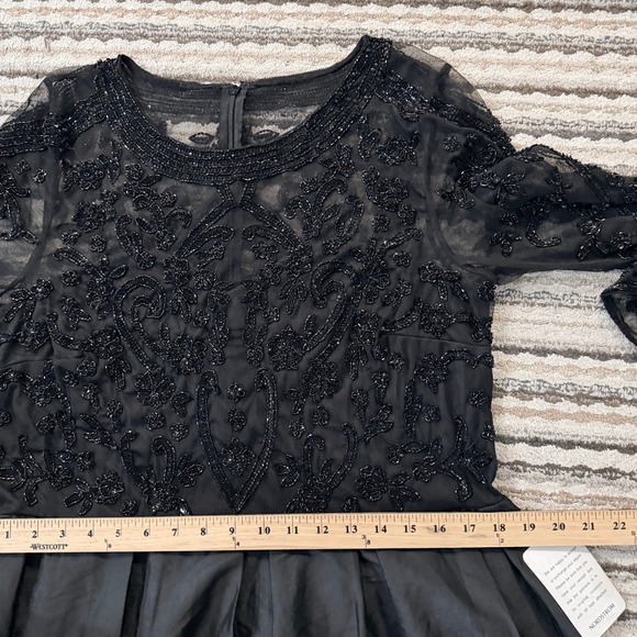 Pisarro Nights Beaded Black Gown Maxi Dress Womens 18 Taffeta Mother of Bride - Picture 9 of 14